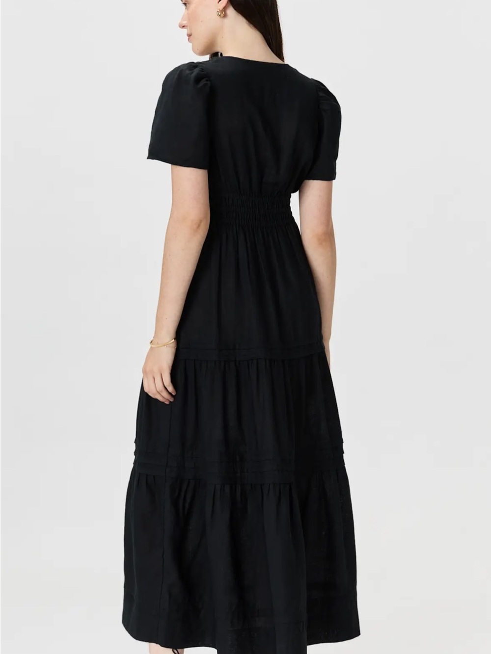 Quince 100% European cotton Black Smocked Waist Tiered Maxi Dress - Picture 4 of 7